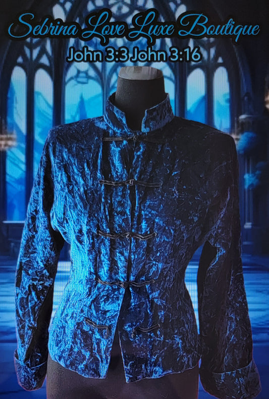 Elegant Vintage Victoria's Secret Teal Velvet Victorian Inspired Fitted Jacket