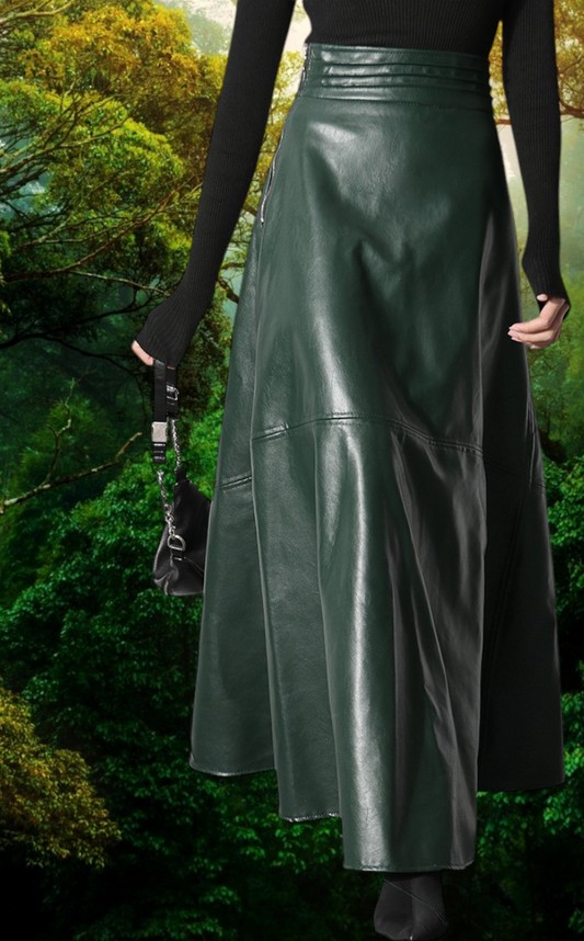 Hunter Green Faux Leather Maxi Skirt