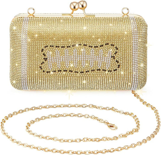 Luxe Gold Rhinestone Crystal Football Purse