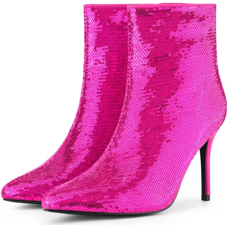 Sparkly Hot Pink Sequin Ankle Boots