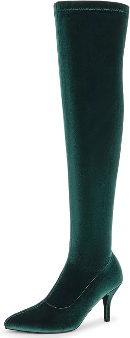 Luxe Deep Hunter Green Stretch Velvet Knee Boots