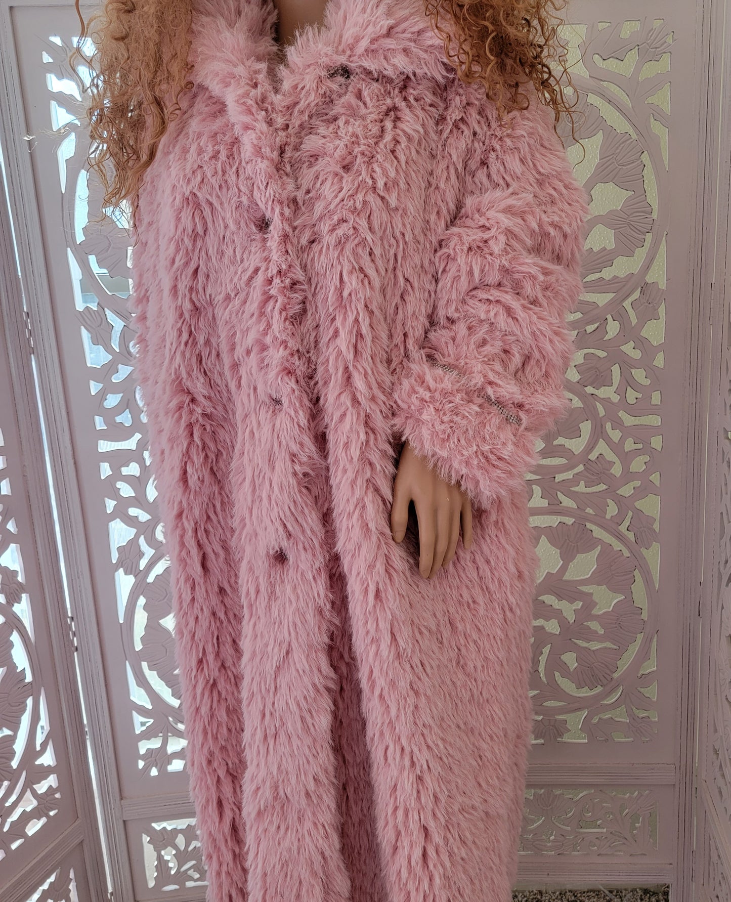 Baby Pink Faux Fur Rhinestone Crystal Embellished Coat