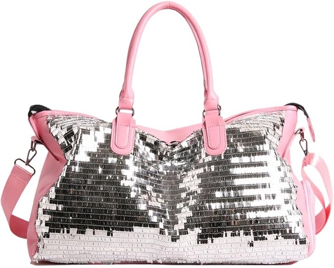Beautiful Sparkling Silver & Pink Sequin Carry-on Overnight Luggage Bag