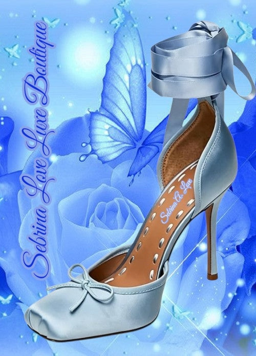 Romantic Baby Blue Satin Ribbon Ankle Tie Ballerina Heels