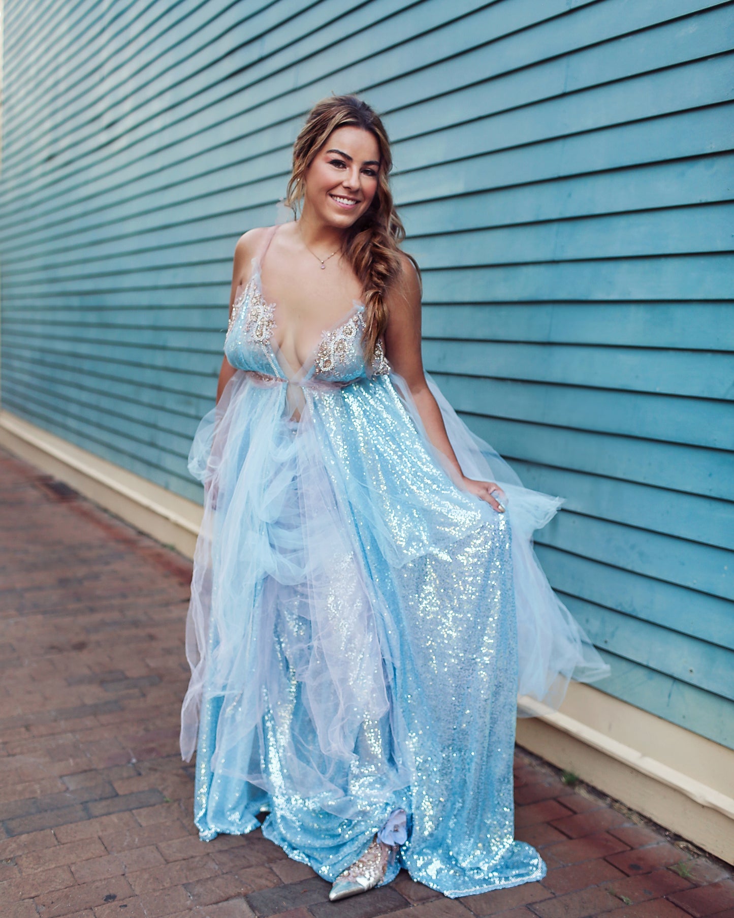 The "VERONICA" Ocean Sequin Lace Tulle Wedding Ballgown Set