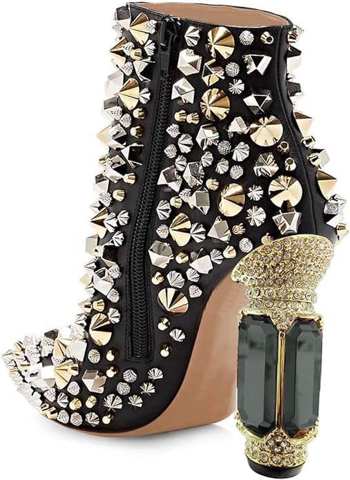 Beautified Black Bejeweled Ankle Boots