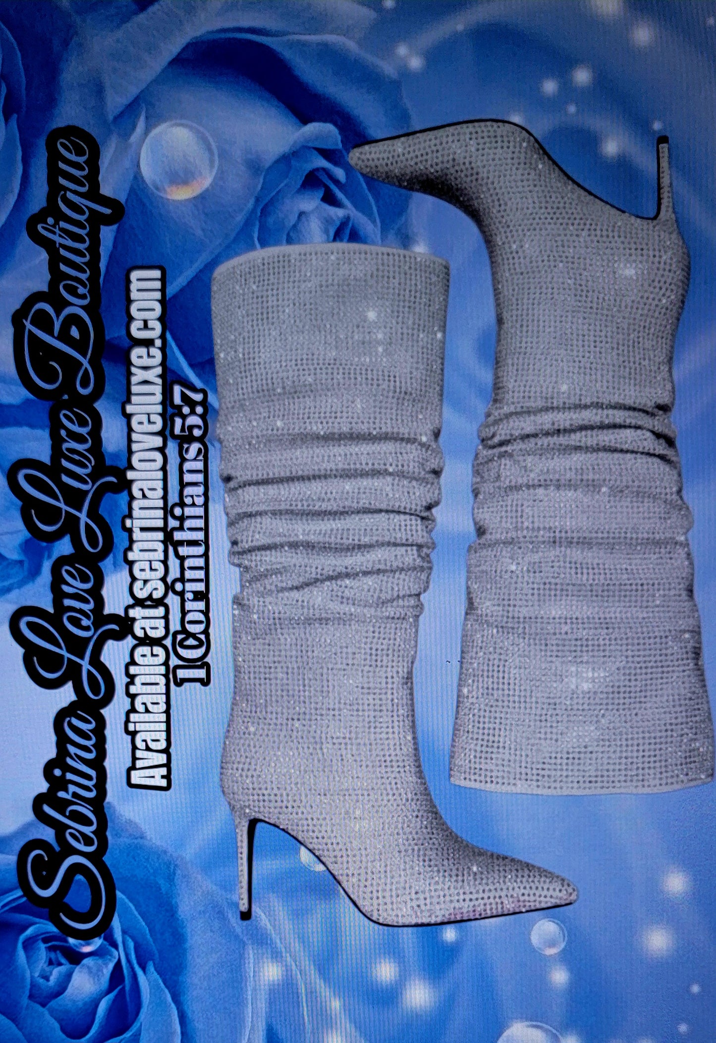 Silver Rhinestone Crystal Diamante Knee Boots