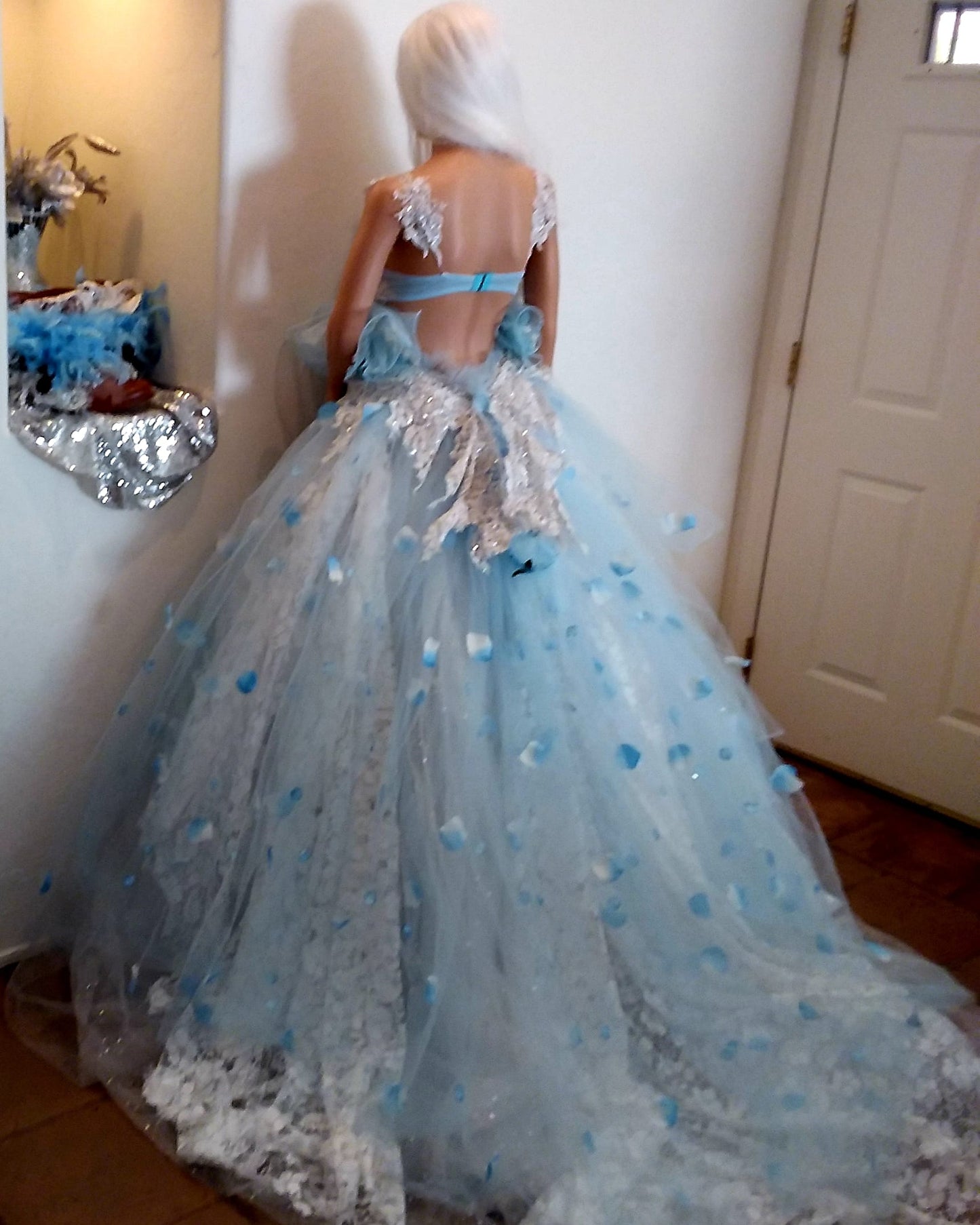 "SERENITY" Blue & White Lace, Organza & Tulle Wedding Ballgown Set