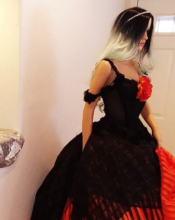 "DRUNELLA" Custom Order Gothic Romance Orange & Black Lace & Tulle Wedding Ballgown Set