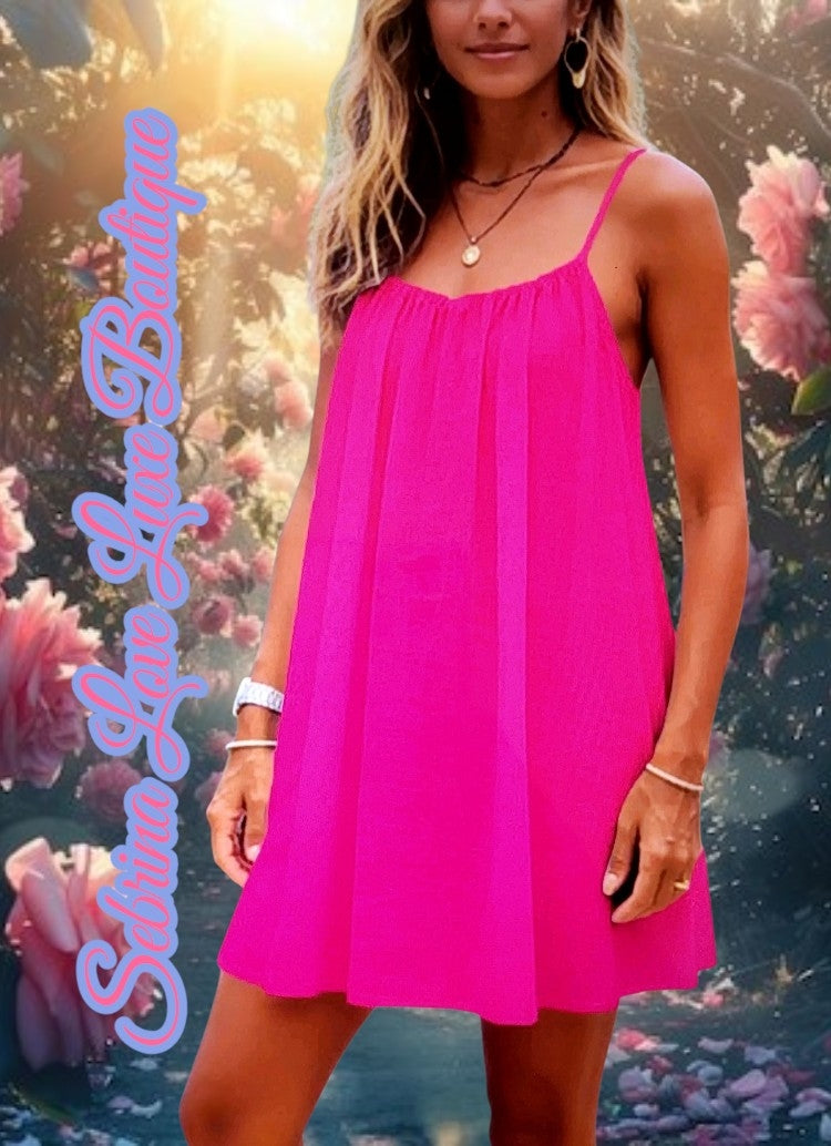 Flowy Deep Hot Pink Backless Dress