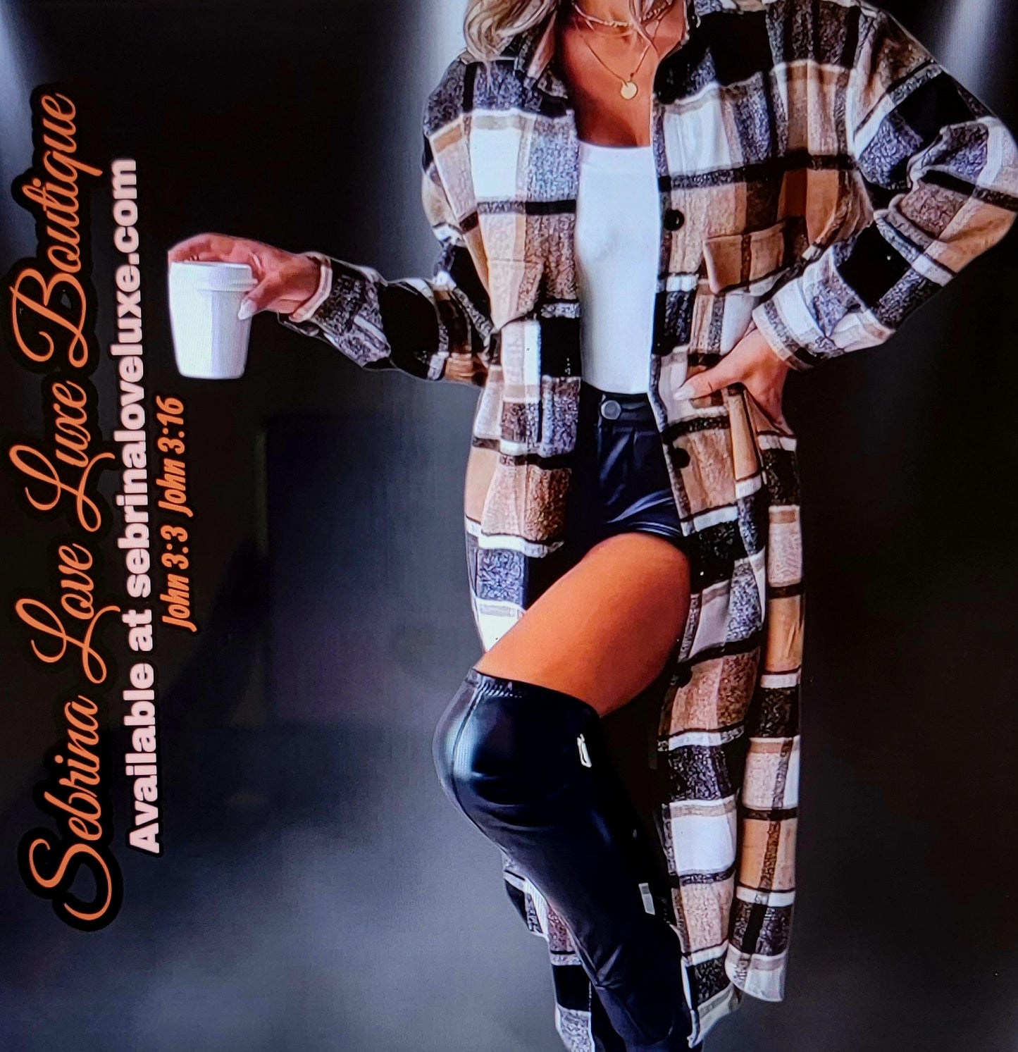 Casual Chic Brown White & Black Midi Sweater Coat
