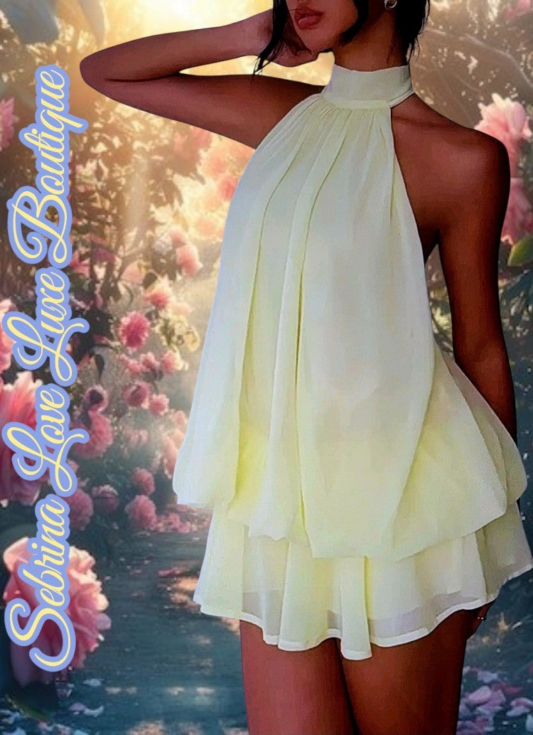Flirty Chiffon Yellow Backless Mini Dress