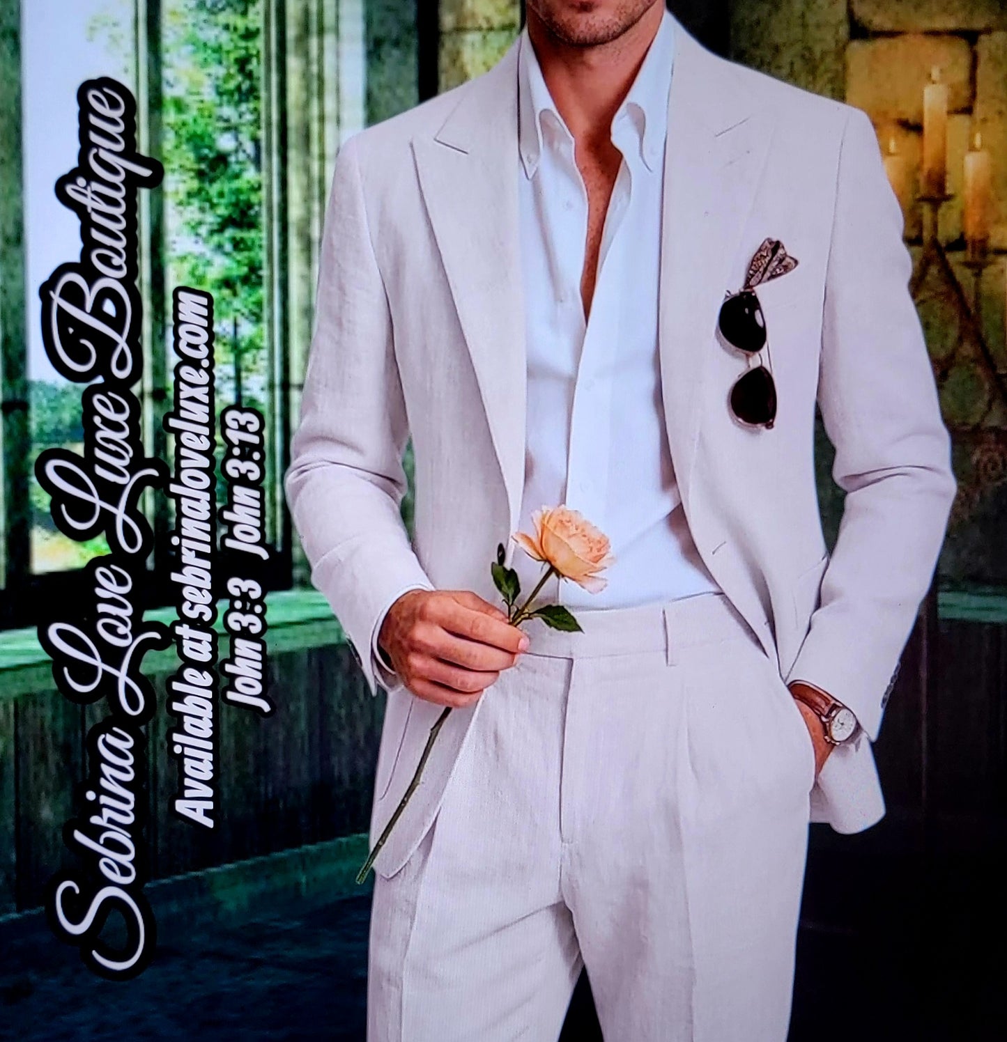 Men's Ivory Stone 2 Piece Jacket & Pants Suit