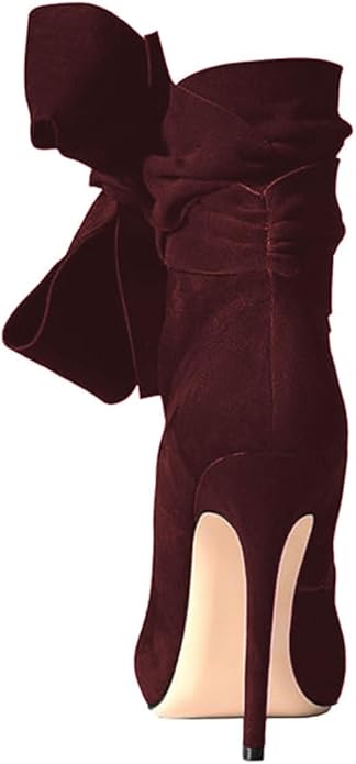 Sexy Merlot Wine Bow Detail Ankle Boots