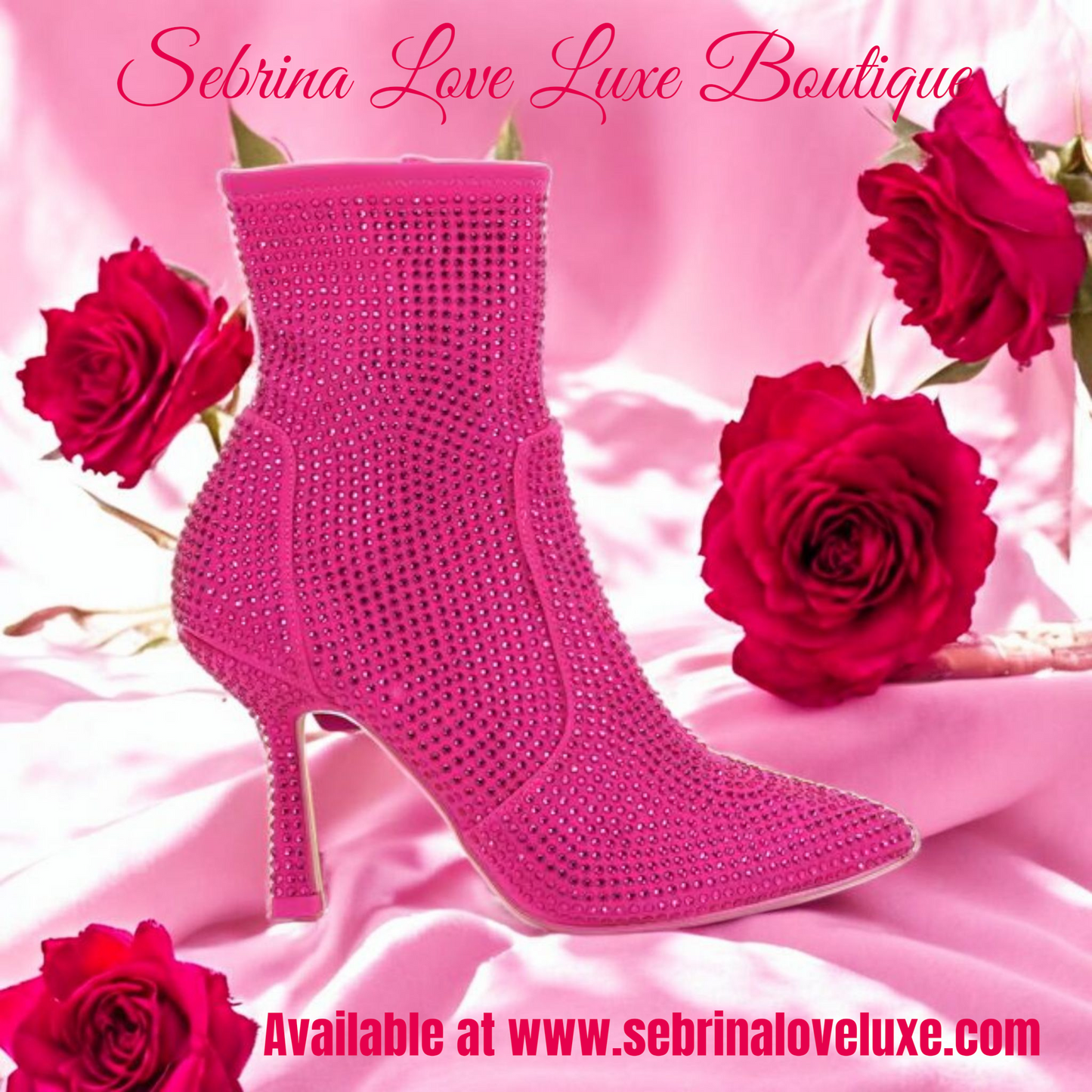 Sparkly Hot Pink Rhinestone Crystal Ankle Boots