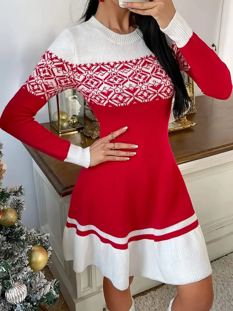 Festive Red & White Christmas Holiday Skater Mini Dress
