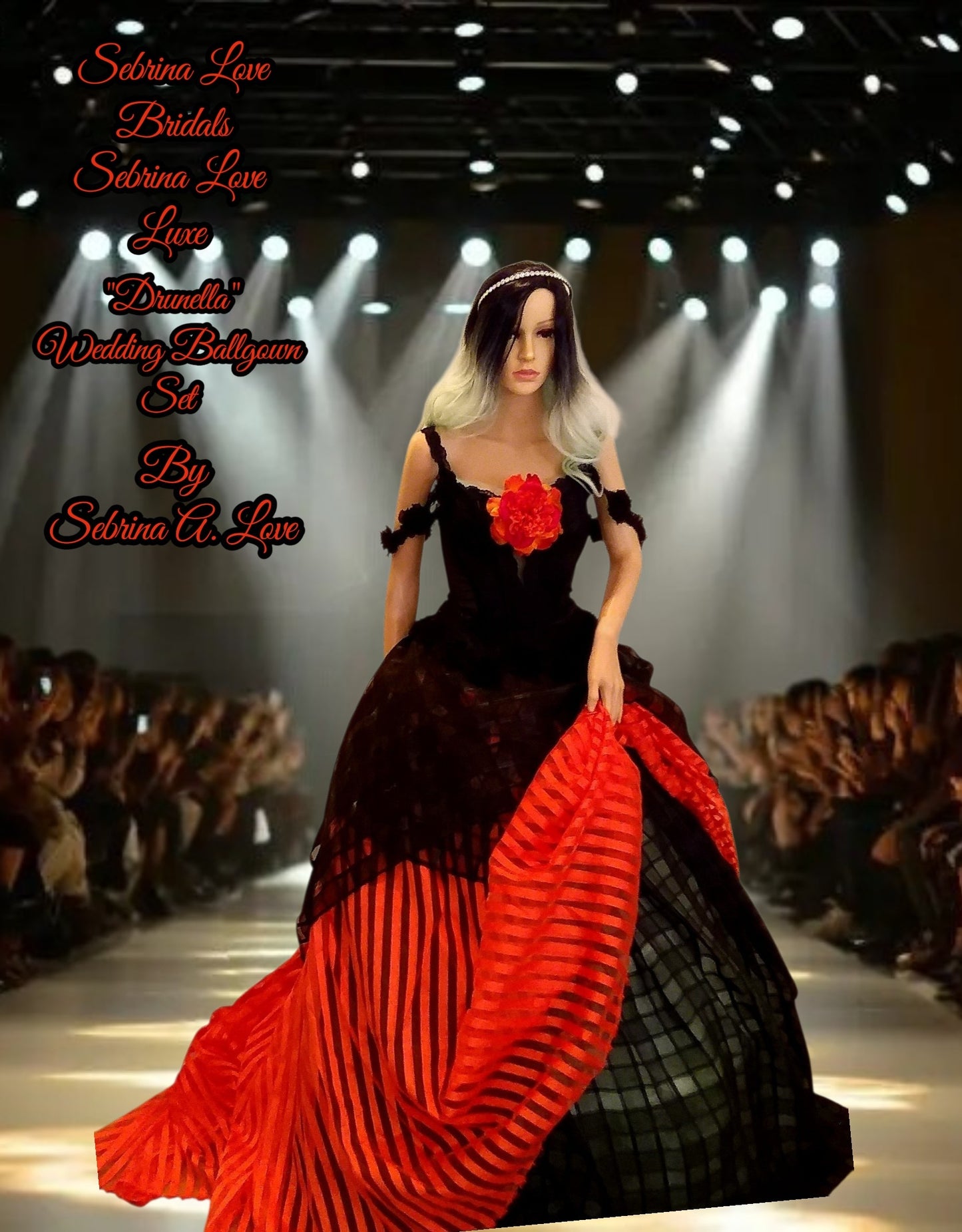 "DRUNELLA" Custom Order Gothic Romance Orange & Black Lace & Tulle Wedding Ballgown Set