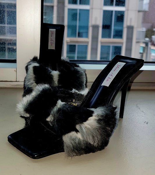 Stunningly Beautiful Luxe Faux Chinchilla Fur Stiletto Mule Heels (Custom Order)