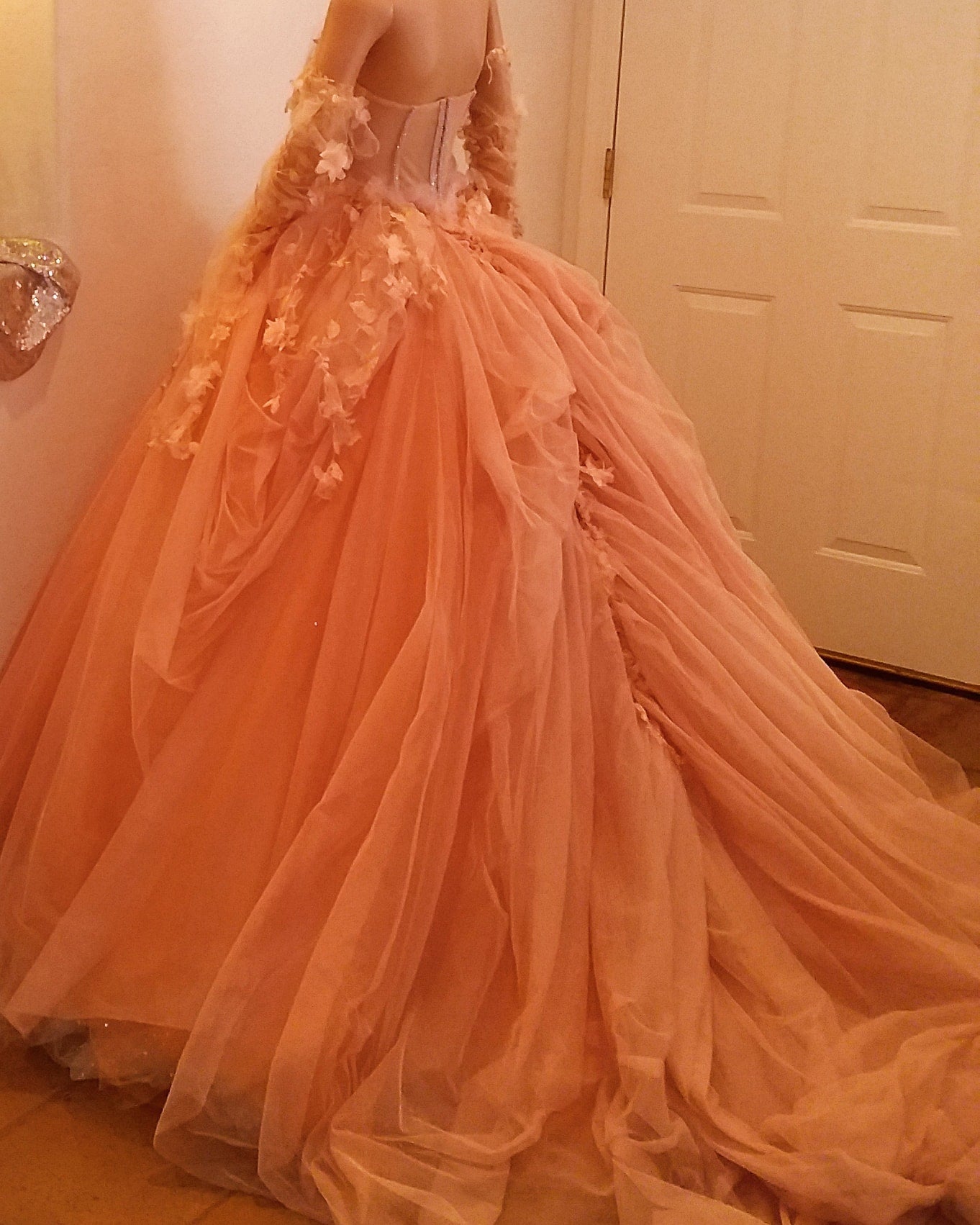 "ADELIA" Blush Lace & Tulle Wedding Ballgown Set