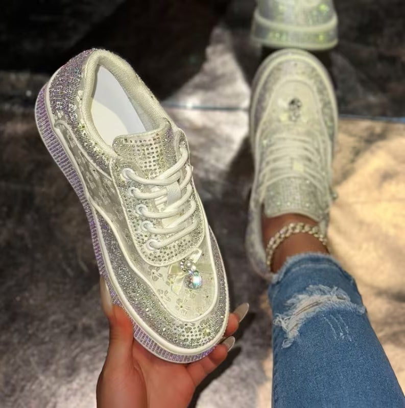 Cute White Crystal Rhinestone Bejeweled Sneakers