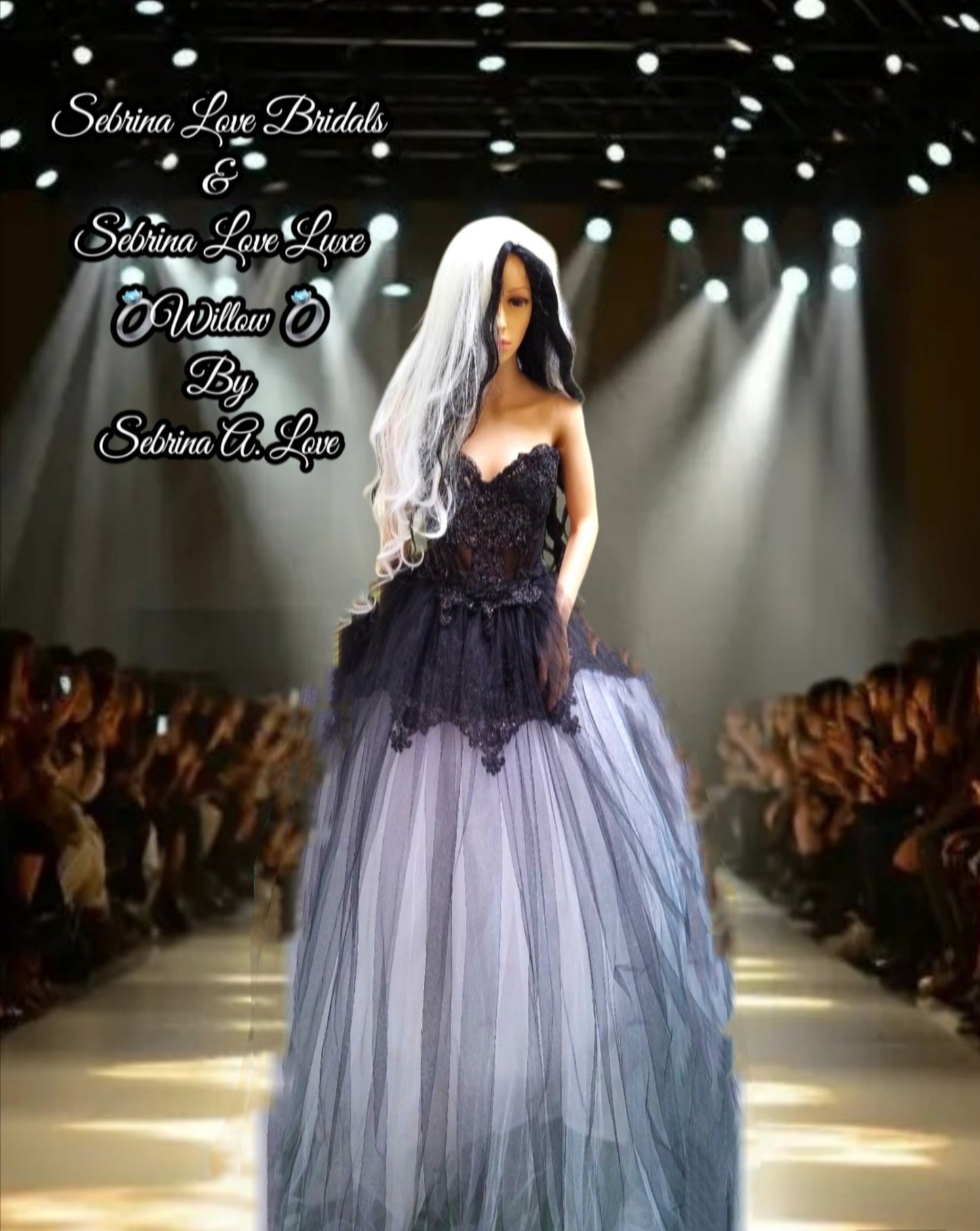 "WILLOW" Custom Order Gothic Romance Black & White Lace & Tulle Wedding Ballgown Set