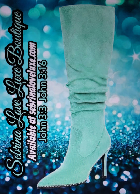 Light Ocean Blue Mint Green Faux Suede Knee Boots (PRE-ORDER)