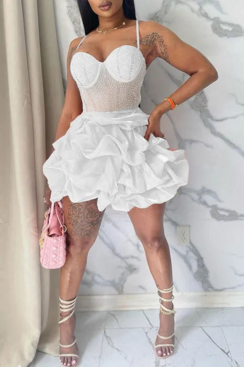 Sexy White Corset Ruffle Mini Dress