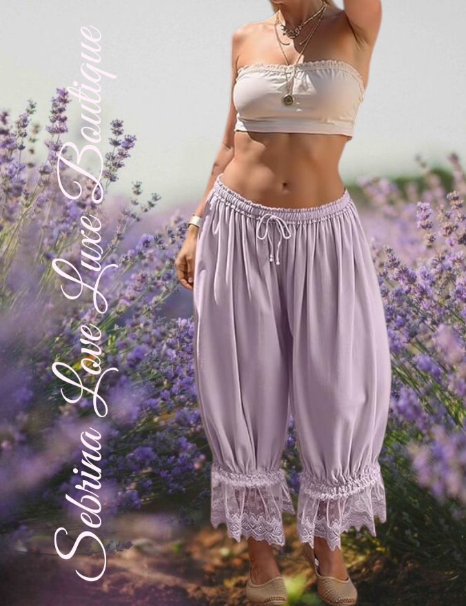 Romantic Victorian Inspired Lavender Boho Wide Leg Pantaloon Bloomer Harem Pants