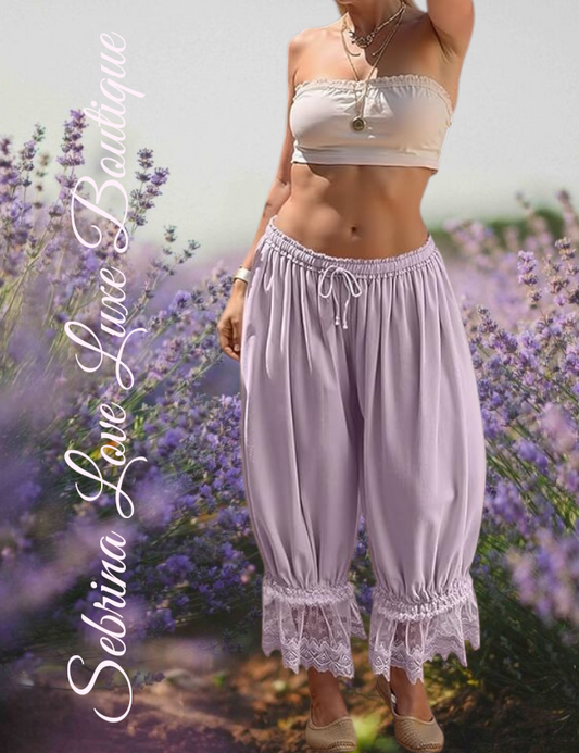 Romantic Victorian Inspired Lavender Boho Wide Leg Pantaloon Bloomer Harem Pants