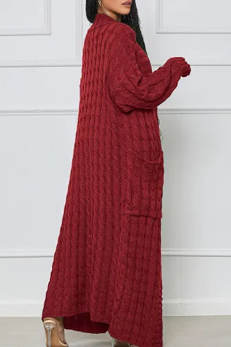 Cozy Merlot Cable Knit Maxi Sweater