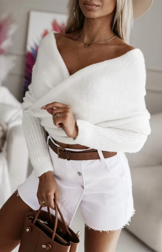 Chic Orange Off The Shoulder Bardot Sweater