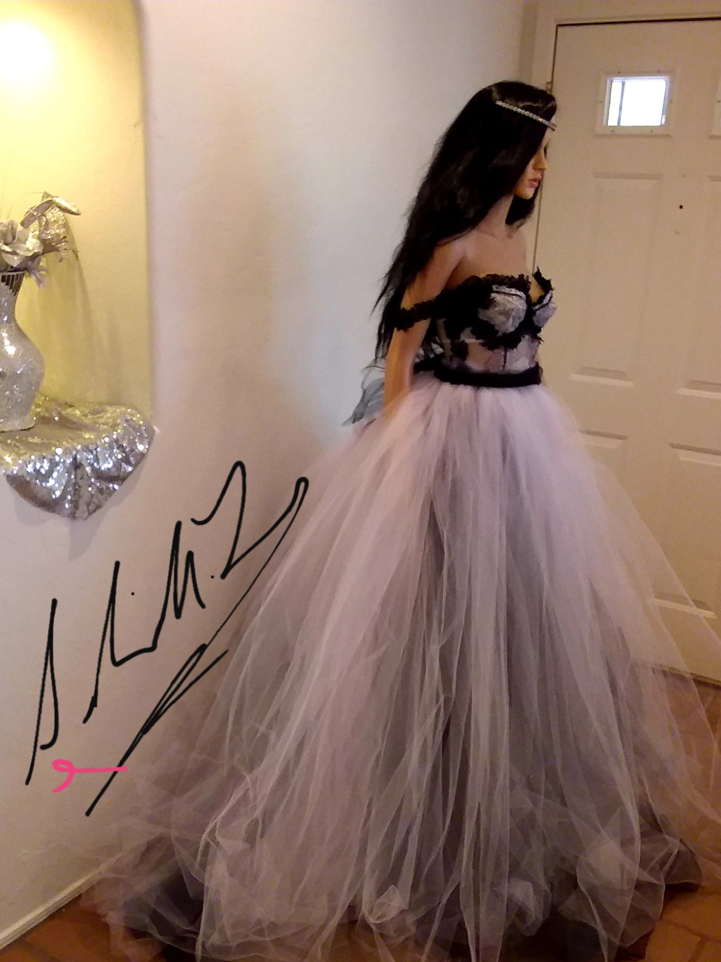 Exotic "STEPHANIE" Pink Lace & Tulle Sequin Lehenga Saree Wedding Ballgown Set