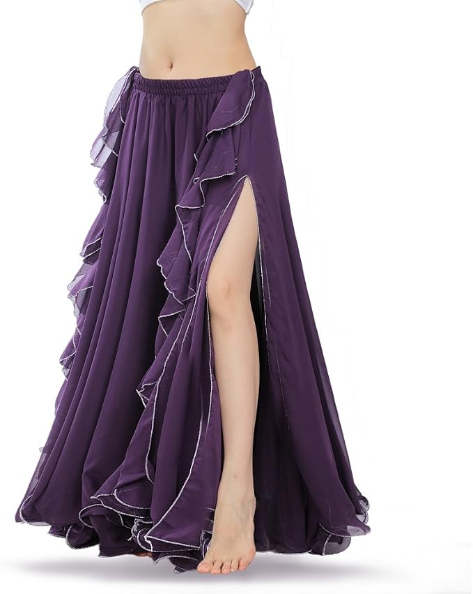 Romantic Purple Plum Chiffon Ruffled Gypsy Boho Maxi Skirt