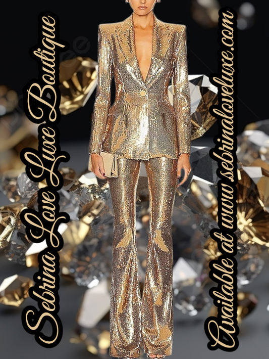 Luxe Metallic Gold 2pc Blazer & Pants Set