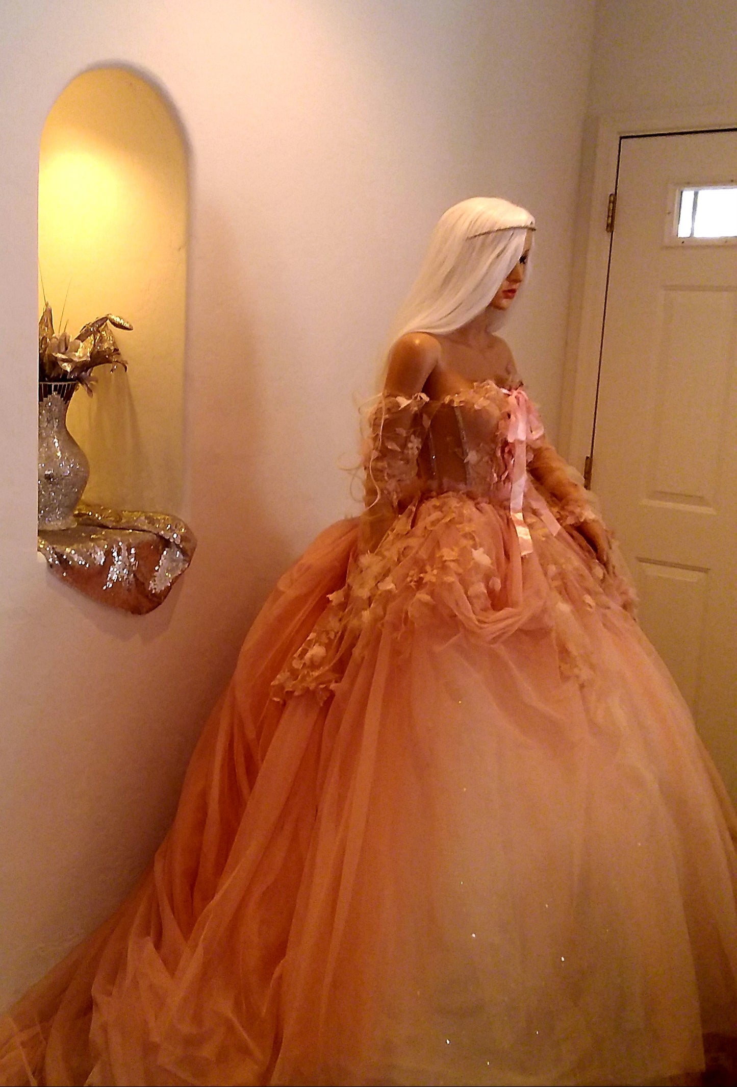 "ADELIA" Blush Lace & Tulle Wedding Ballgown Set