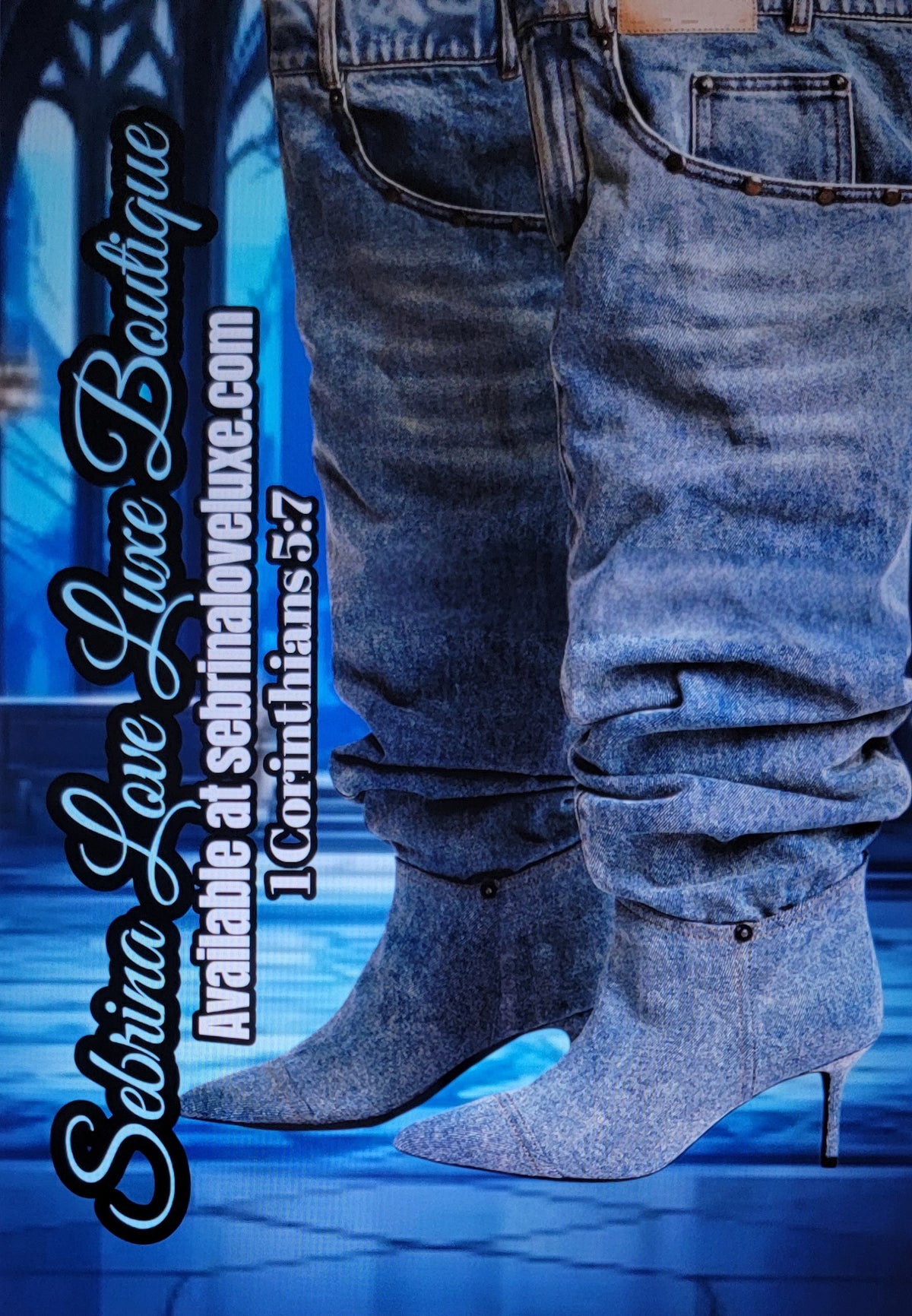 Chic Blue Denim Kitten Heel Over The Knee Thigh Boots