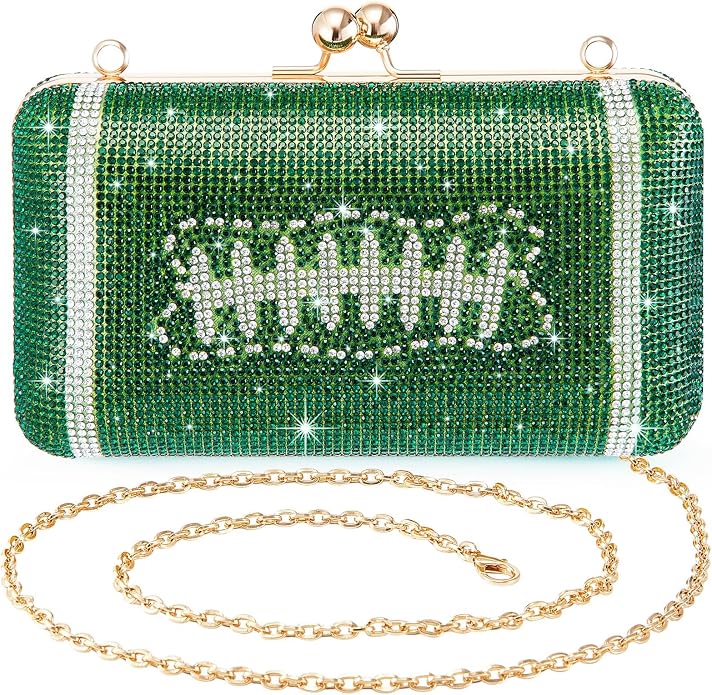 Luxe Turf Green Rhinestone Crystal Football Purse