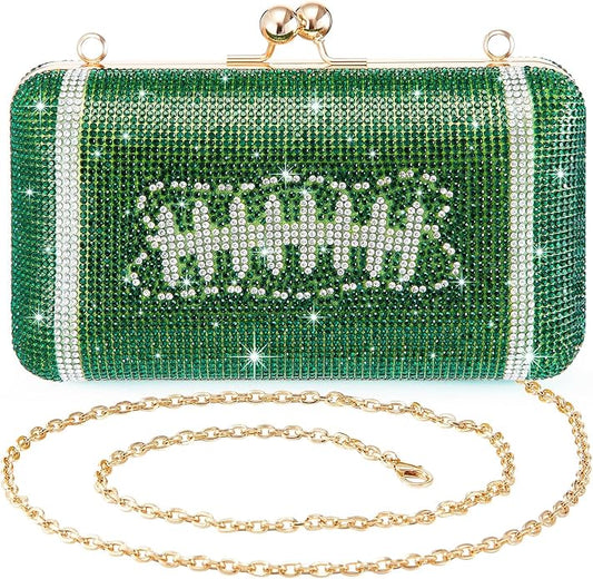 Luxe Turf Green Rhinestone Crystal Football Purse