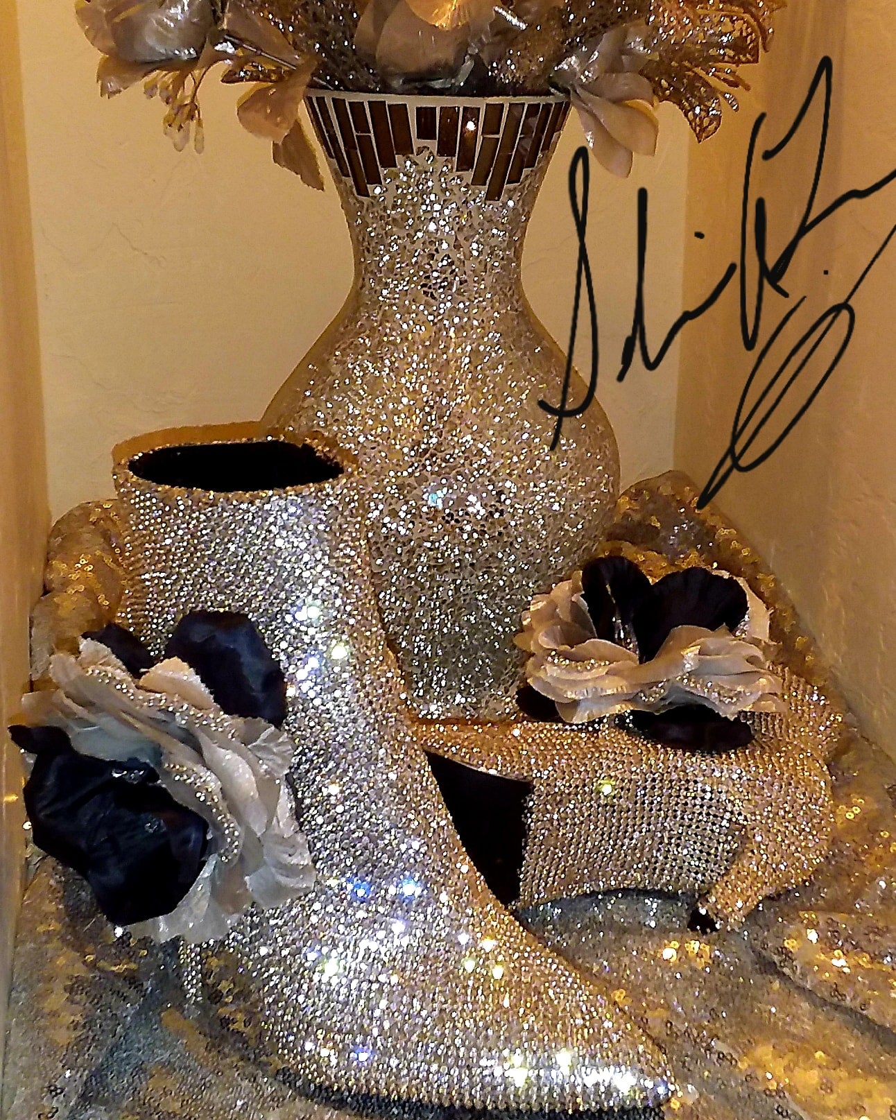 "TWILA" Custom Order Gothic Romance Black & Silver Crystal Stardust Organza Tulle Wedding Ballgown Set