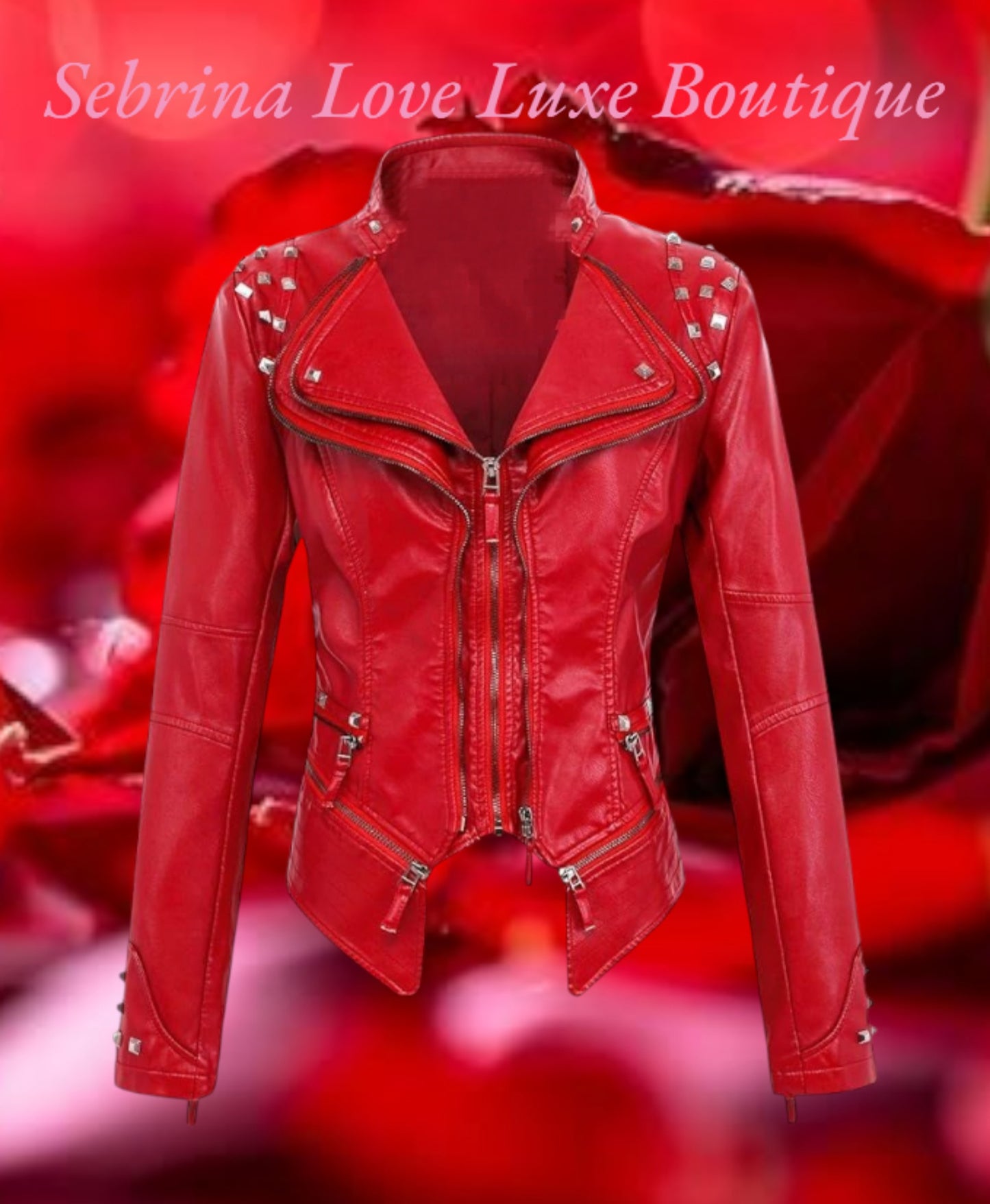 Edgy Red Studded Rocker Biker Jacket