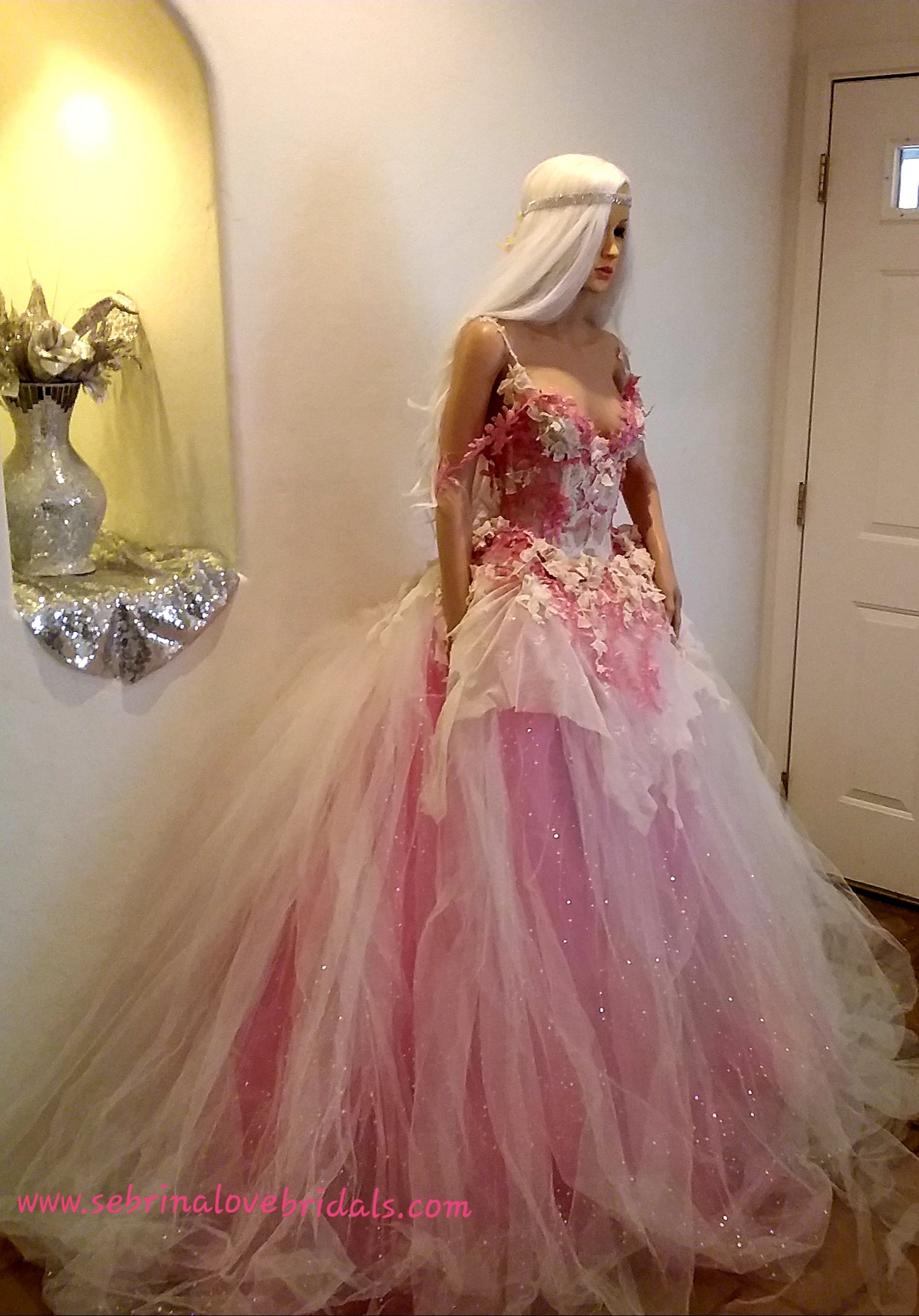 "ELLA" Ivory & Pink Lace & Tulle Wedding Ballgown Set