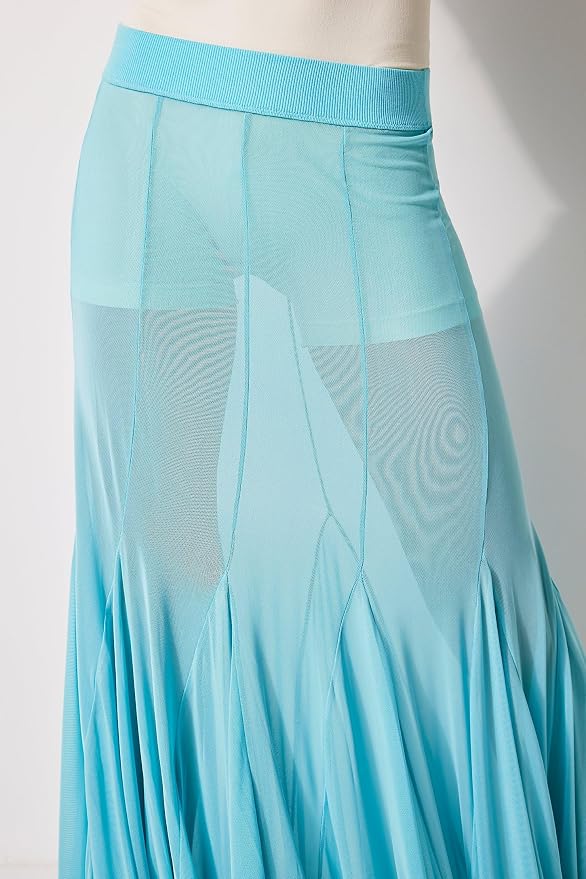 Chic Light Ocean Blue Sheer Powermesh Maxi Skirt