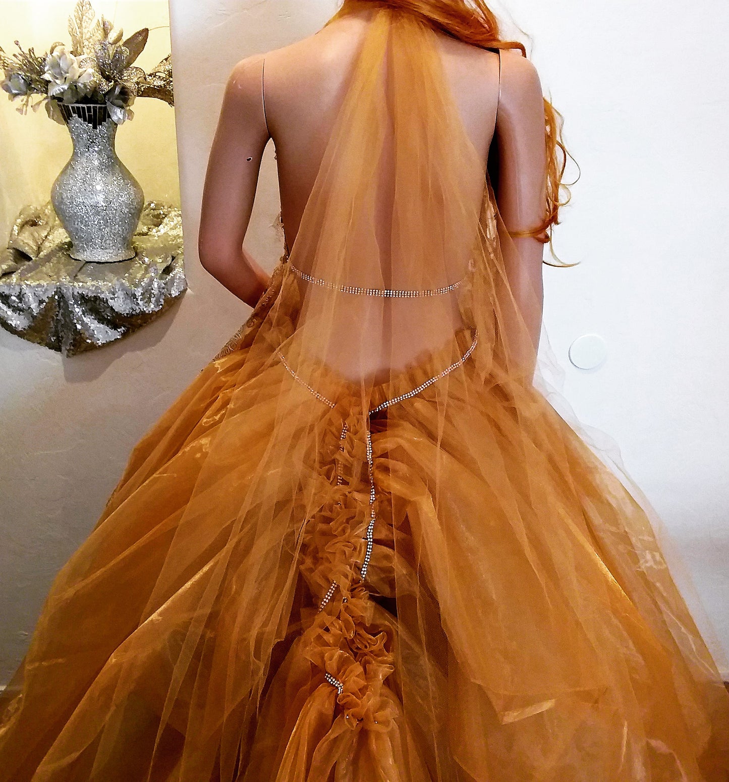 The "SIMONE" Crystal Gold Embroidered Lace Boho Festival Wedding Ballgown Set (Custom Order)
