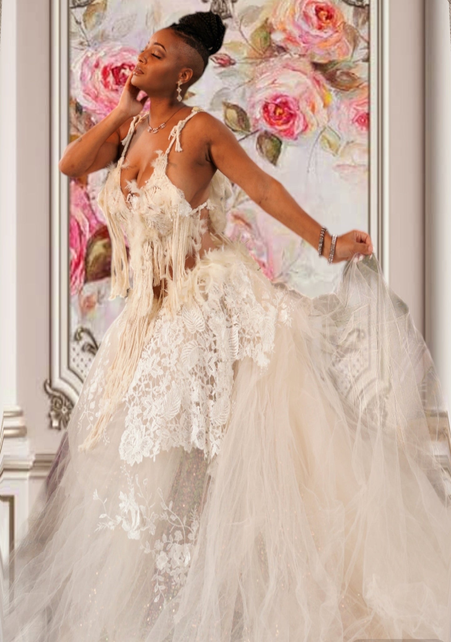 "JASMINE ALYSHA" Ivory Macrame, Tulle & Lace Wedding Ballgown Set