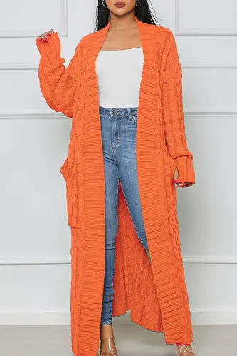 Cozy Orange Cable Knit Maxi Sweater