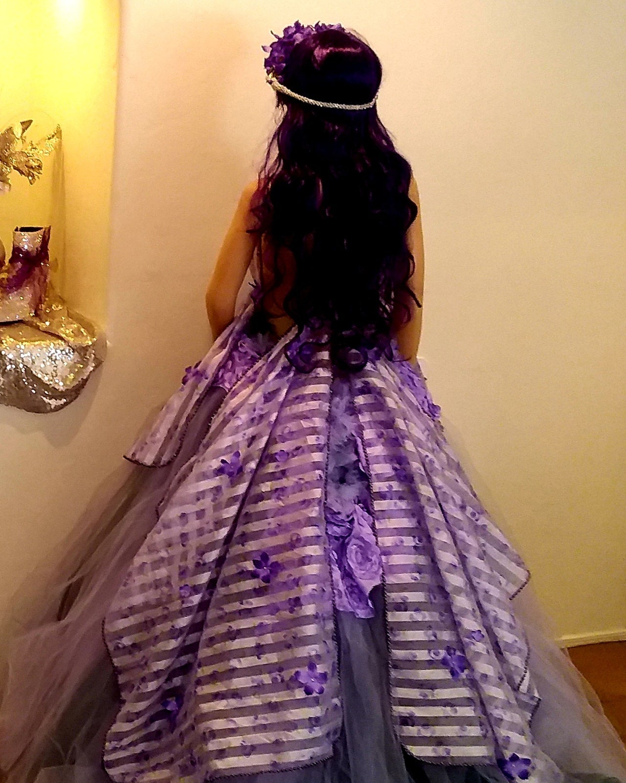 "LEILANI" Lavender & Hunter Green Organza & Tulle Wedding Ballgown Set