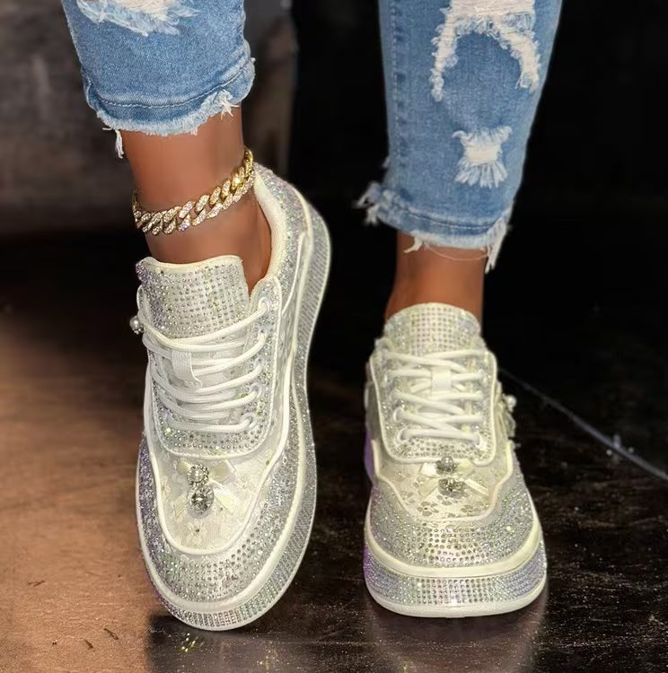 Cute White Crystal Rhinestone Bejeweled Sneakers