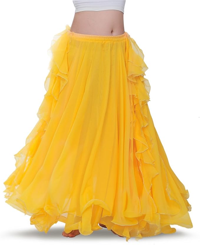 Romantic Yellow Chiffon Ruffled Boho Maxi Skirt