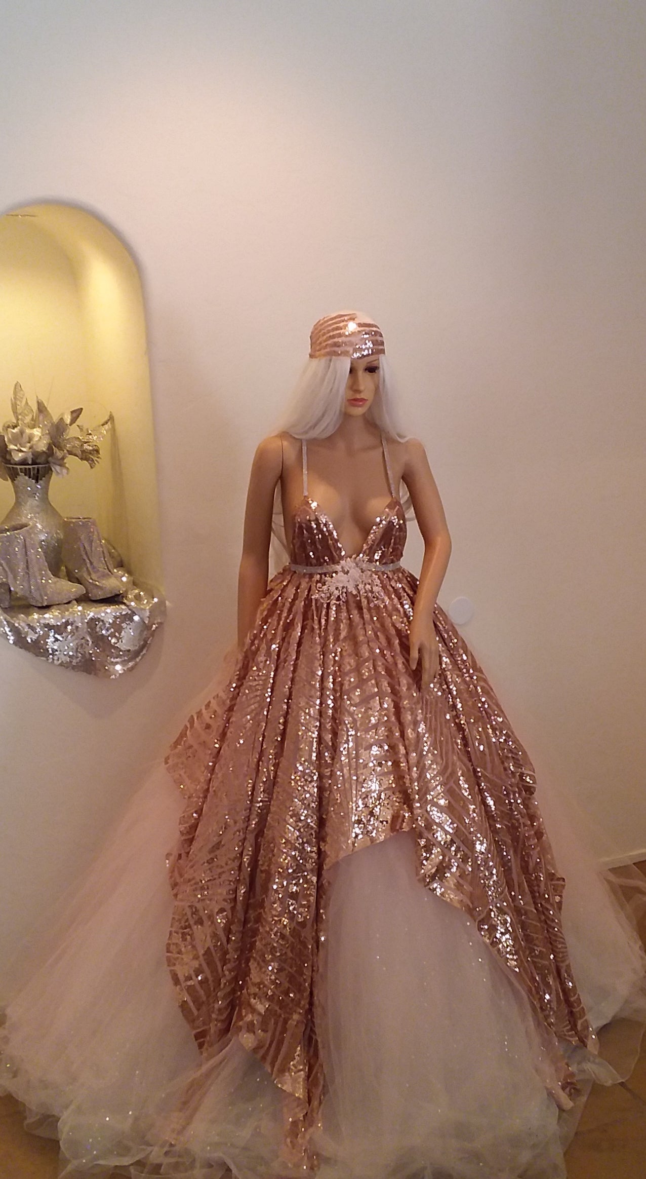 The "HELEN" Gatsby Inspired Art Deco Sequin Lace Crystal Tulle Wedding Ballgown Set