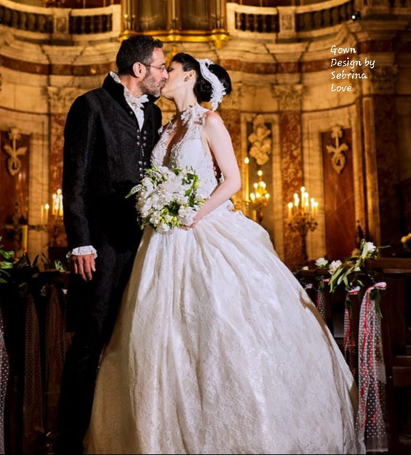"GIULIA" Ivory White Beaded Lace Wedding Ballgown Set
